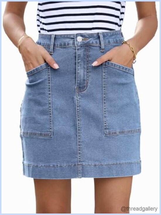 Dresses & Skirts - High Waisted Stretch Denim Skirt with Pockets Casual Summer